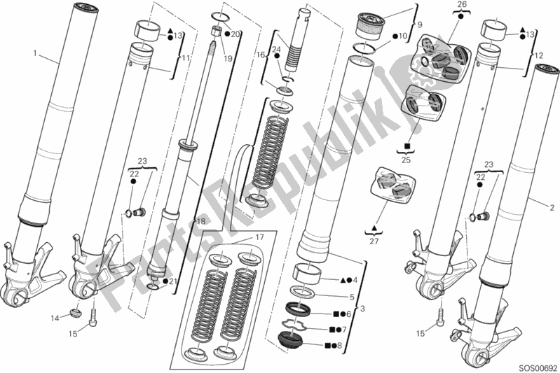 All parts for the Front Fork of the Ducati Superbike 1299 ABS Brasil 2018